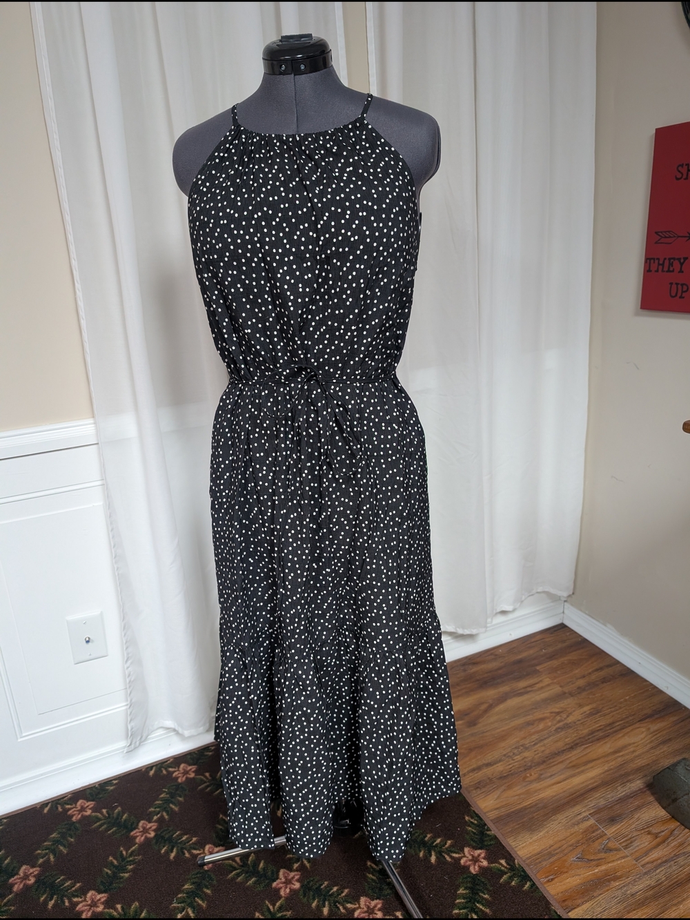 Banana Republic Black Maxi Dress with White Dot Print